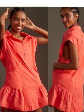 Anthropologie daily practice coral Sleeveless Shirt Dress size M